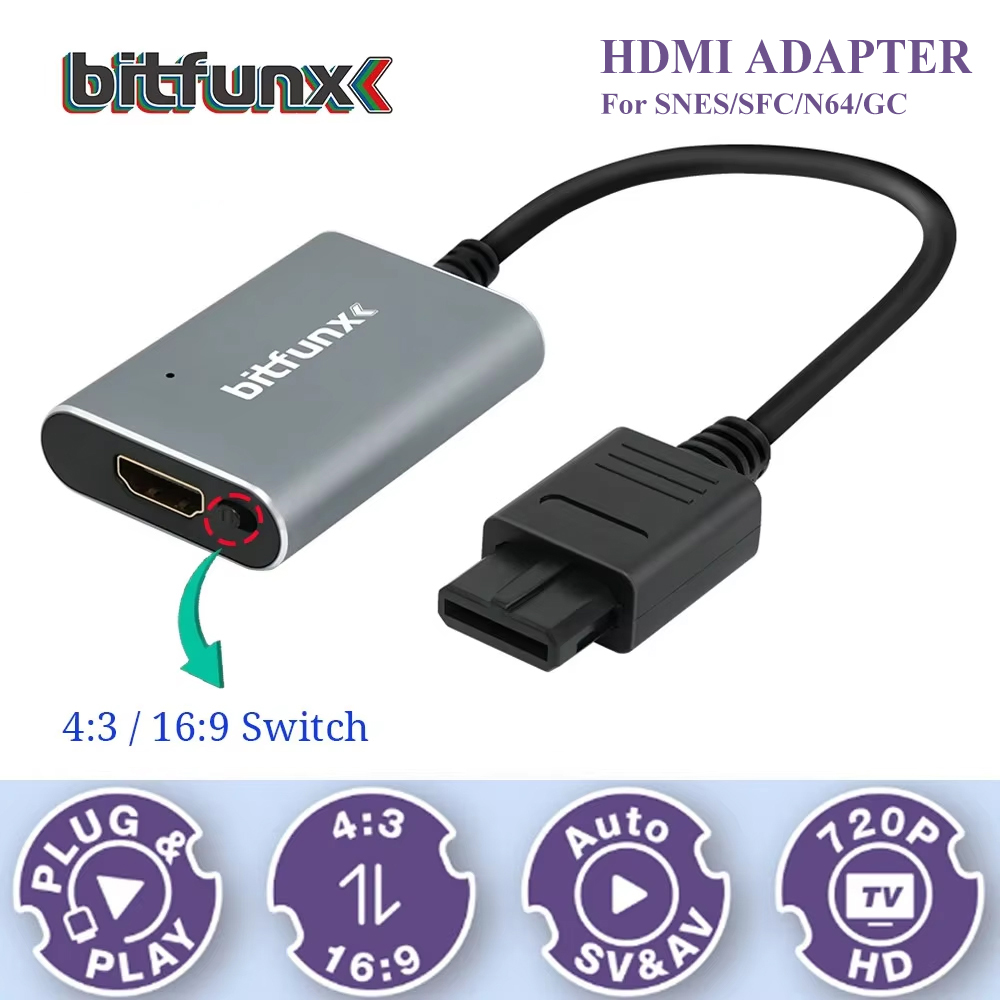 Retro Gaming Design - Bitfunx 720P Svideo/AV naar HDMI Adapter