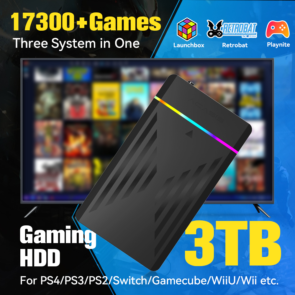 Retro Gaming Design - 3TB Draagbare Gaming HDD LaunchBox/Retrobat/Playnite Retro